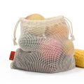 Bolsas de almacenamiento de frutas y verduras de malla de algodón orgánico lavable reutilizable ecológico para cocina Bolsa de compras con cordón